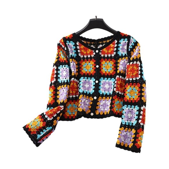 Sweaters - Women Button Sweater Crochet Knit Colorful Cardigan Outerwear